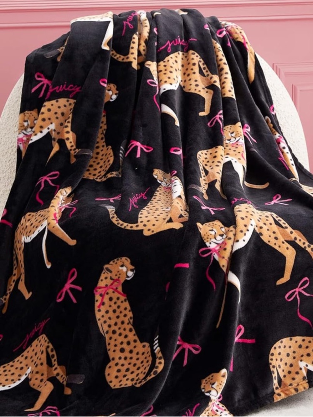 Juicy couture cheetah bows plush Throw blanket 50 x 70 NWT - Picture 4 of 7